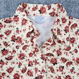 Vintage Sears Shirt Womens 38 Cream Floral Paisley Perma-Prest Short Sleeve 70s